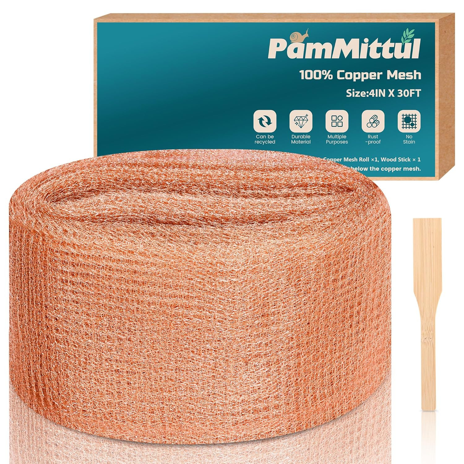 Copper Mesh Rodent Control Kit 4In x 30Ft Rustproof 100% Pure Copper Mesh Roll