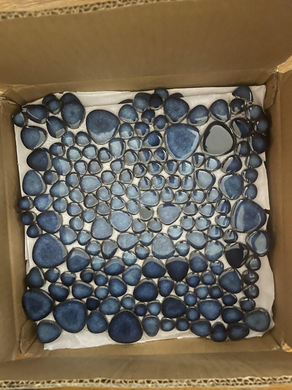 Interlocking Pebble Tiles 5 Sheets, Aqua Teal Blue Mosaic Ceramic Pebbles Teal