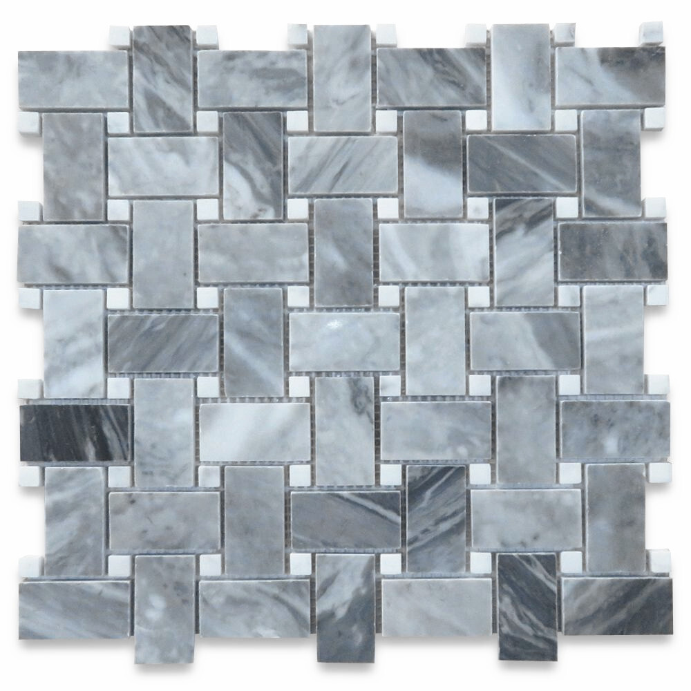 K650XP Bardiglio Gray Dark Grey Marble 1×2 Basketweave Mosaic Tile Polished