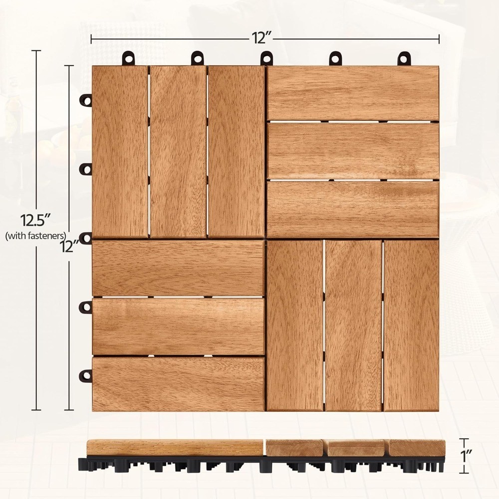 54pcs Hardwood Interlocking Patio Deck Tiles Acacia Waterproof Wood Flooring
