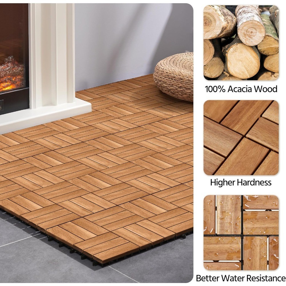 54pcs Hardwood Interlocking Patio Deck Tiles Acacia Waterproof Wood Flooring