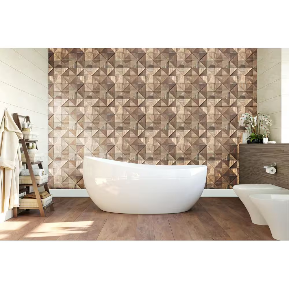 11-7/8 In. X 11-7/8 In. X 1/2 In. Authentic Boat Wood Mosaic Wall Tile Natural (
