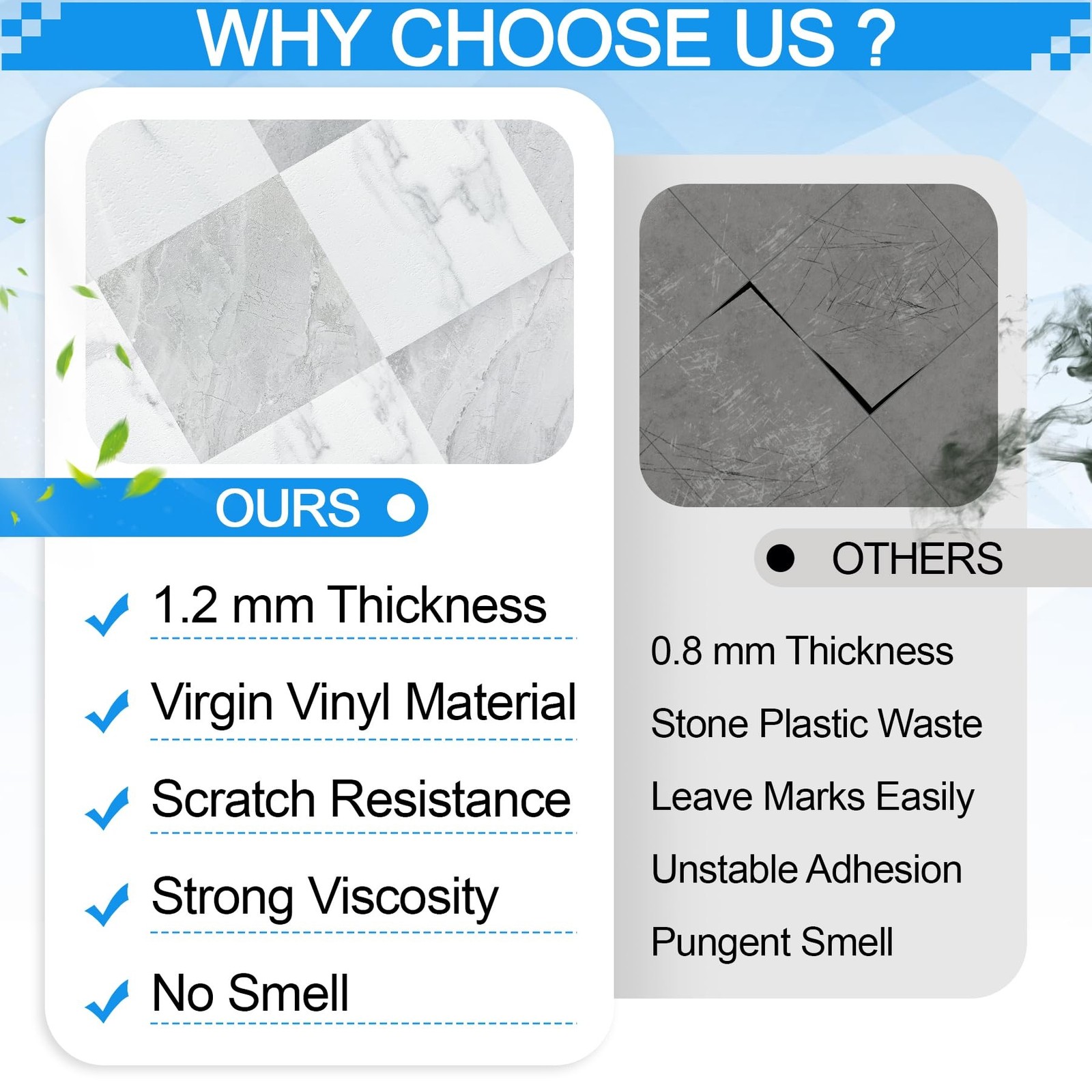 Tottist 30-Pack 12×12 Inch Vinyl Floor Tiles Grey/Beige Marble 30 Sq Ft