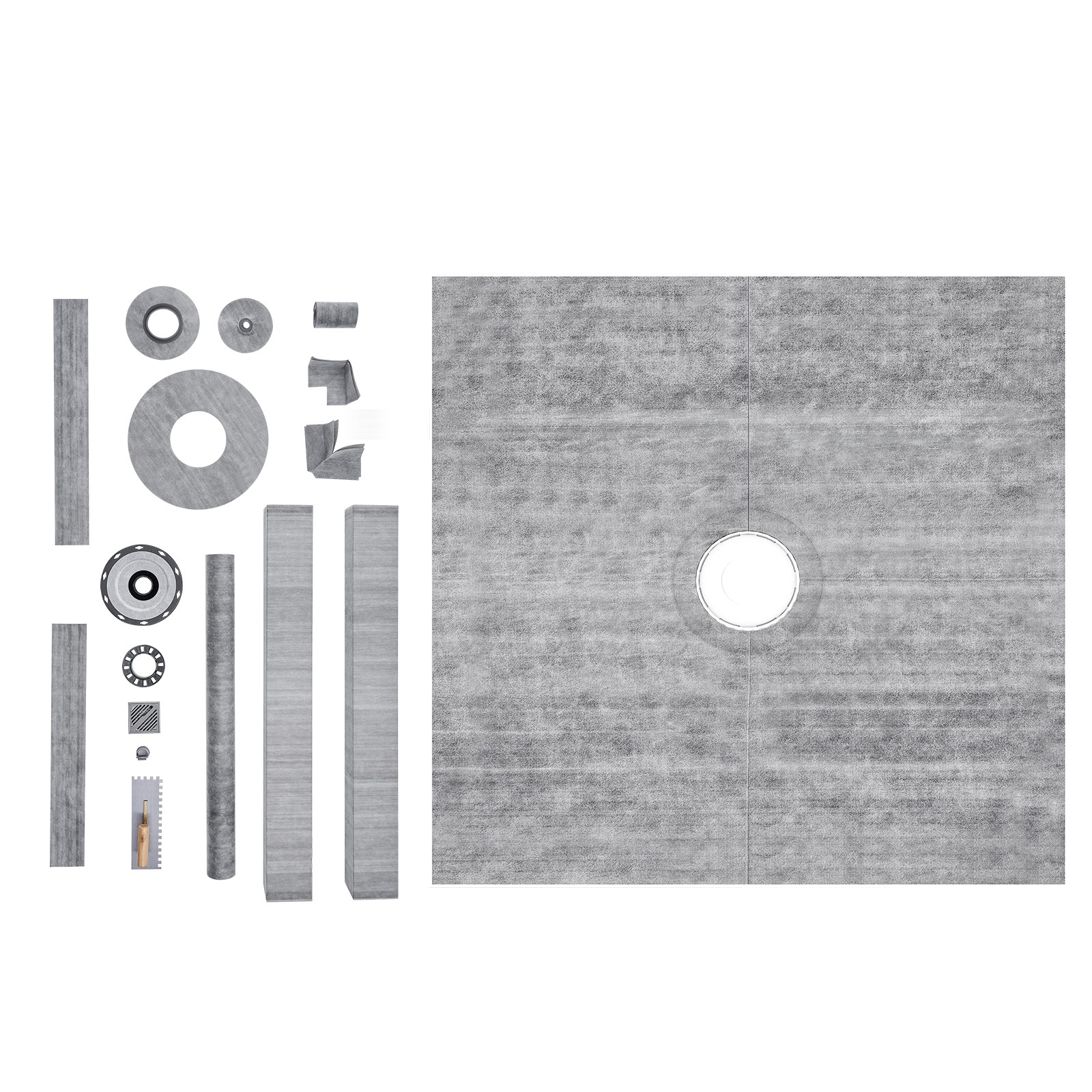 VEVOR Shower Curb Kit Shower Pan Kit 72×72″ w/ 2″ Central Flange PVC Waterproof