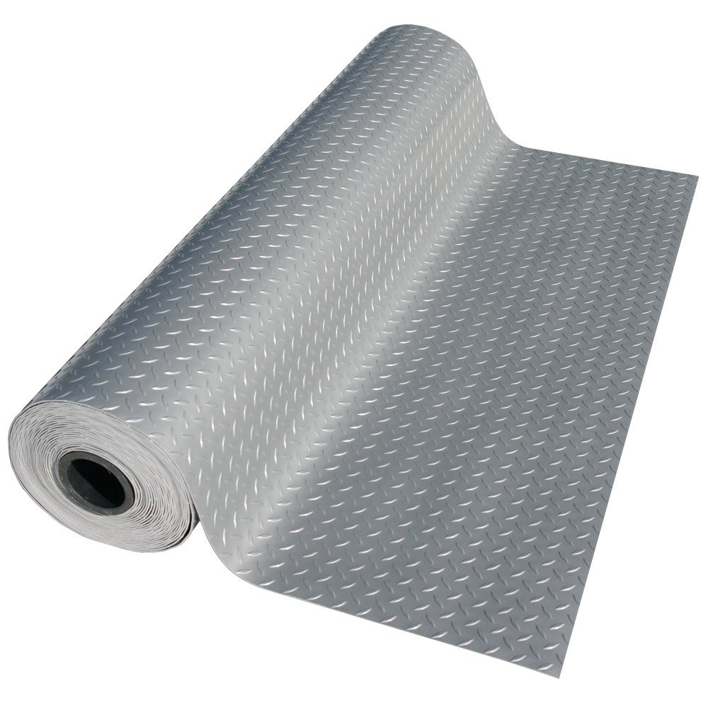 Rubber-Cal Diamond Plate Metallic Pvc Flooring Silver 2.5Mm X 4 X 9 03-W266-S-09