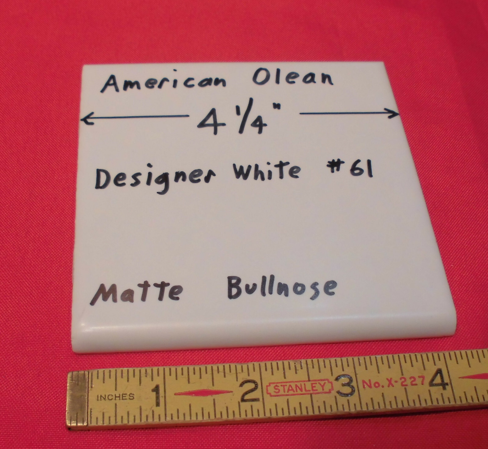 1pc. Designer White #61 Matte Bullnose Ceramic Tile by American Olean 4-1/4″