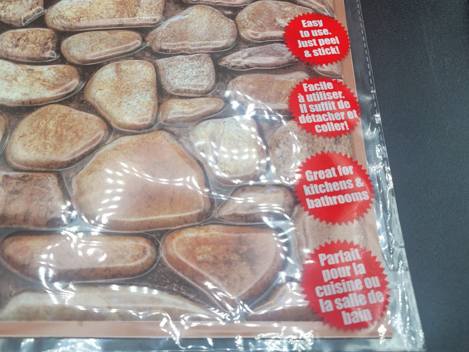 10 PCS Peel Stick Wall Tile River Rock Pebble Stone Backsplash Lightweight 12 in