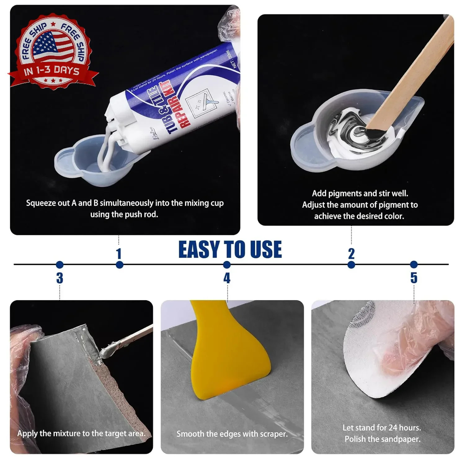 Tile Repair Kit – Porcelain Repair Kit for Repairing Scratches, Chips, Dents, Ho