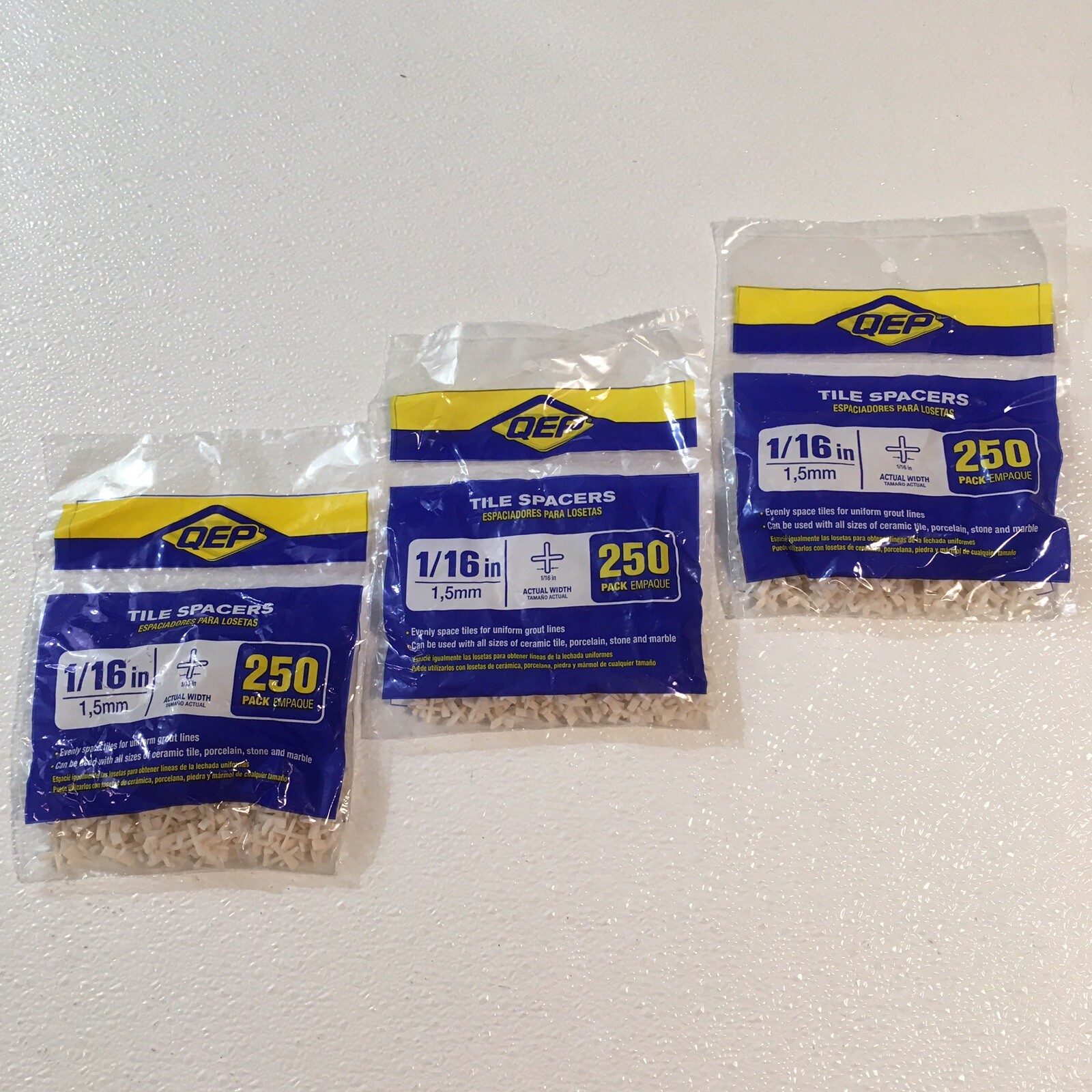 QEP 10006Q ~ 1,5mm / 1/16″ PVC Tile Spacers ~ Floor or Wall Tile ~ 750 pcs ~ USA