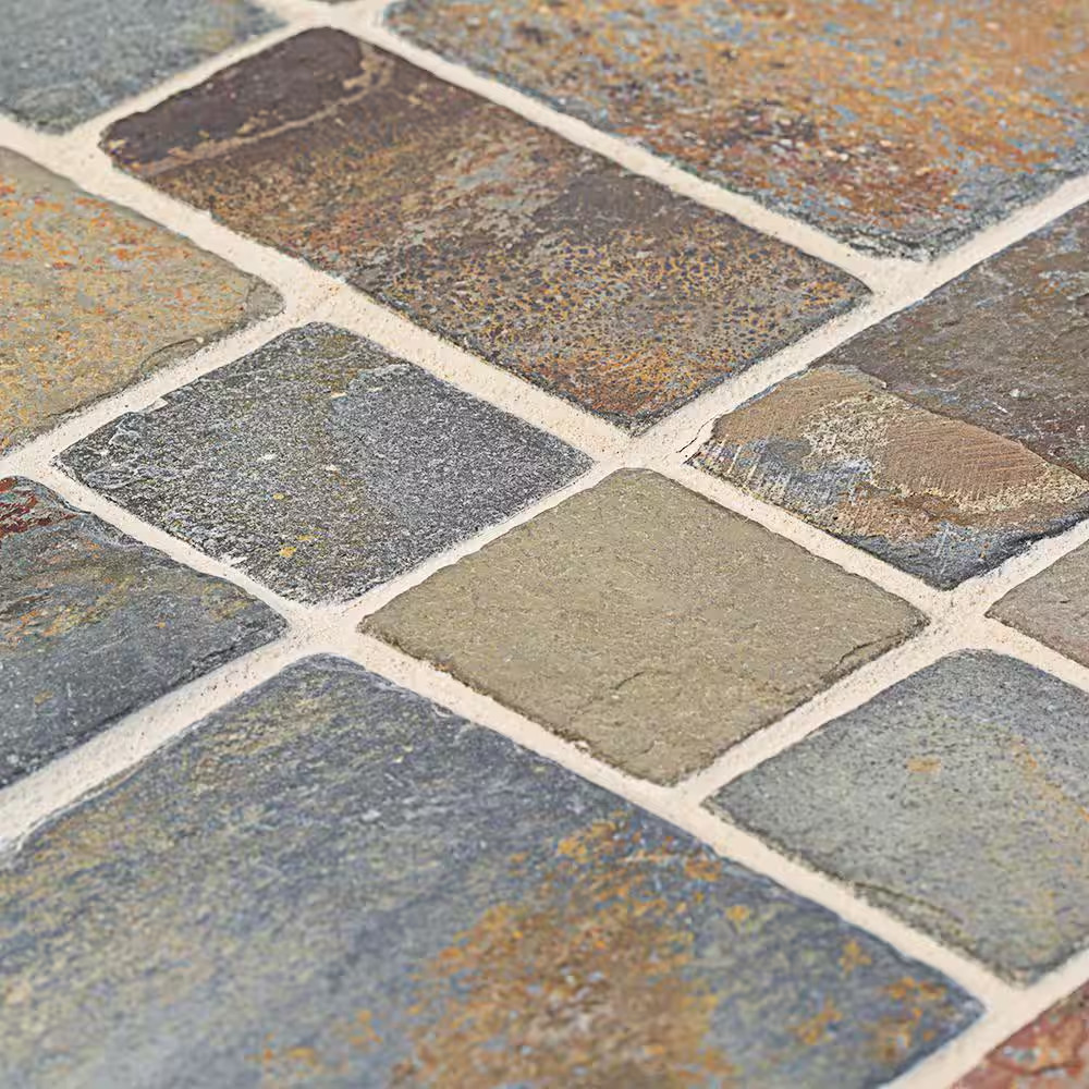 Rust Block Medley Multi-Color 11.75 In. X 11.75 In. Slate Wall and Floor Mosaic