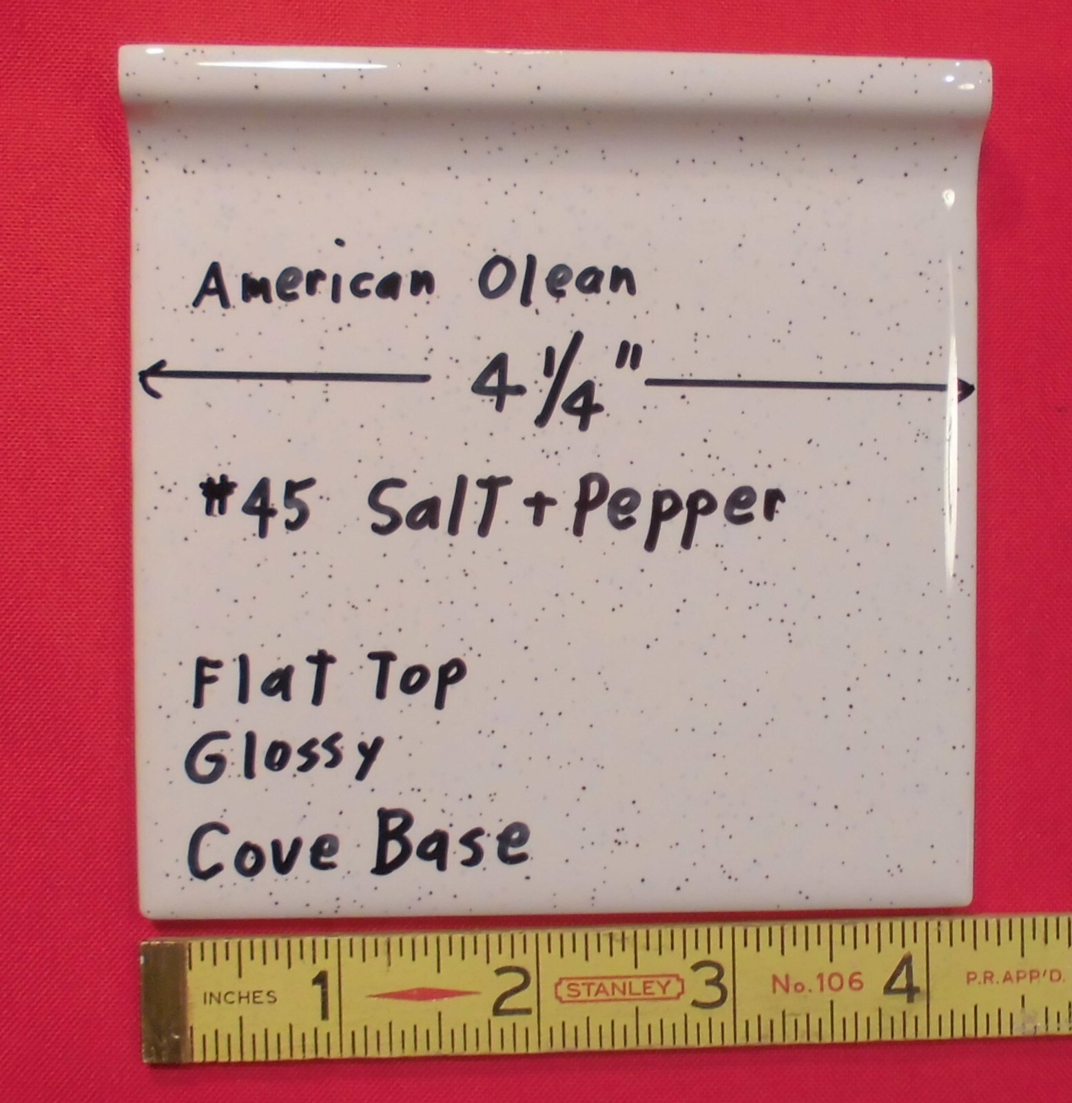 1 pc. Salt & Pepper: stack-on-top Cove/Base Ceramic Tile; 4-1/4″ American Olean