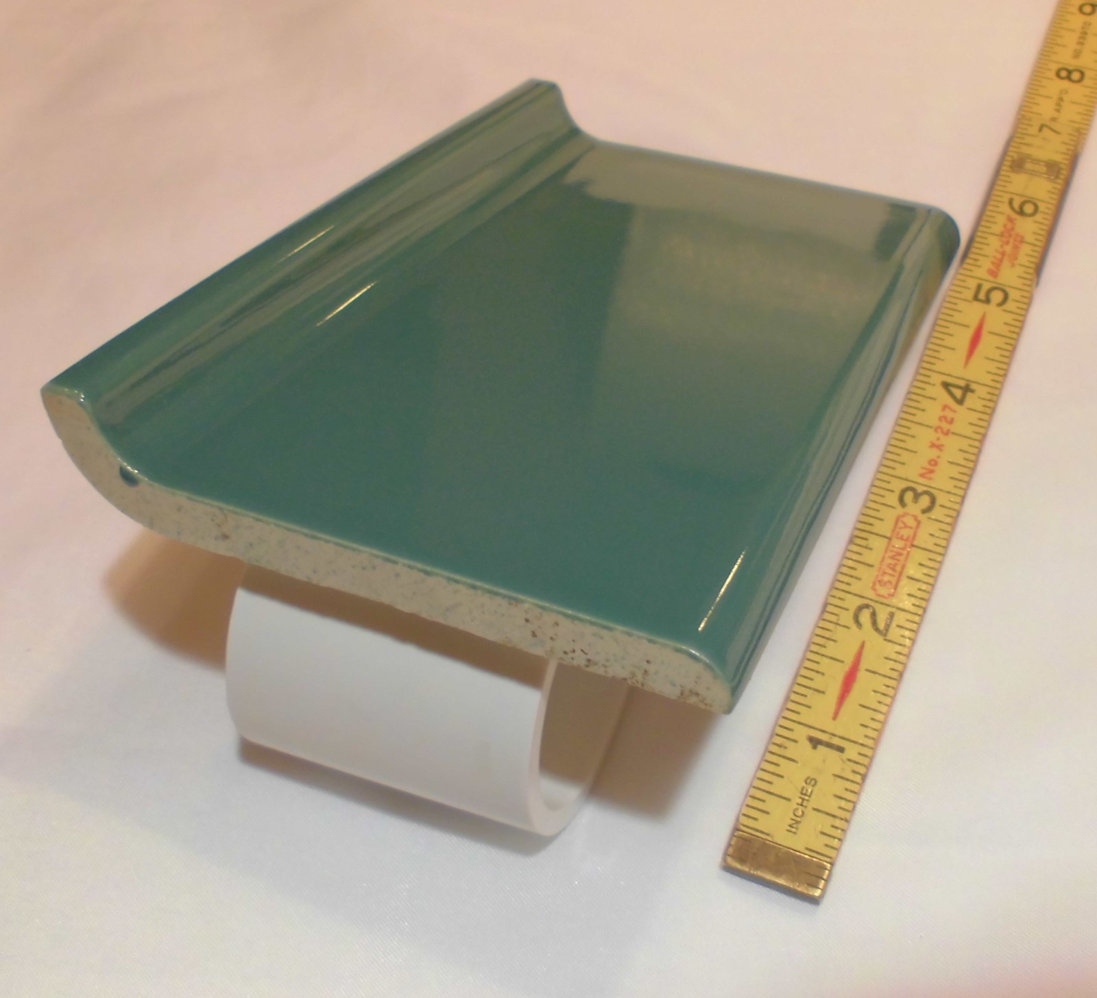 1 pc. Glossy *Pine Green* 4” X 6” Ceramic Cove Base Tile , Bullnose Top “NOS”