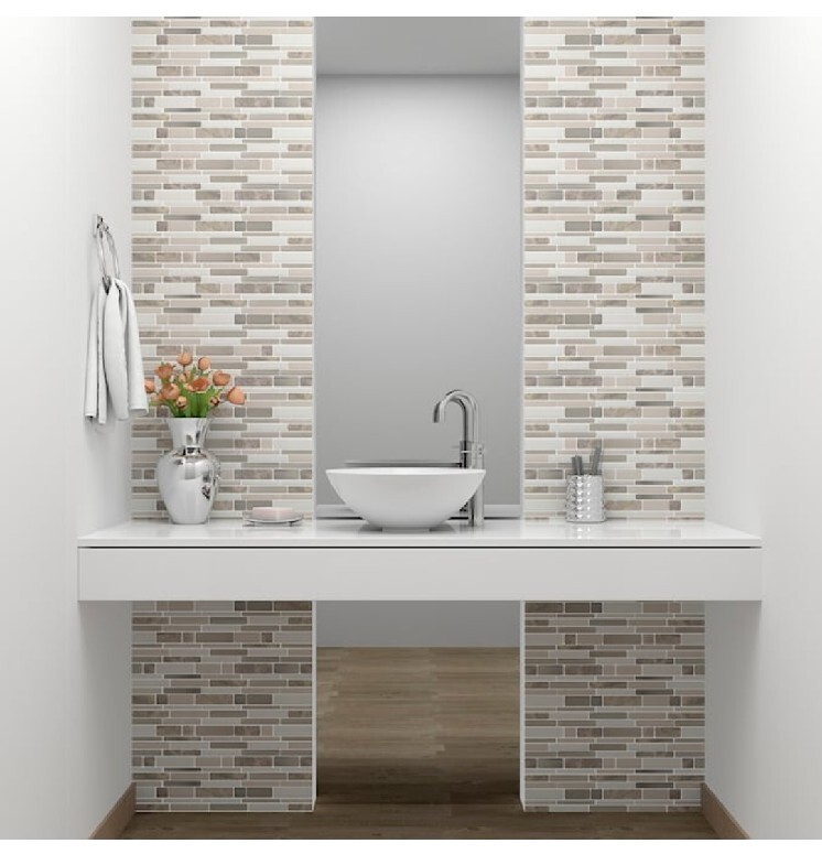 Peel And Stick Mosaics Havana Beige And Gold Linear Stone Look Peel And Stick