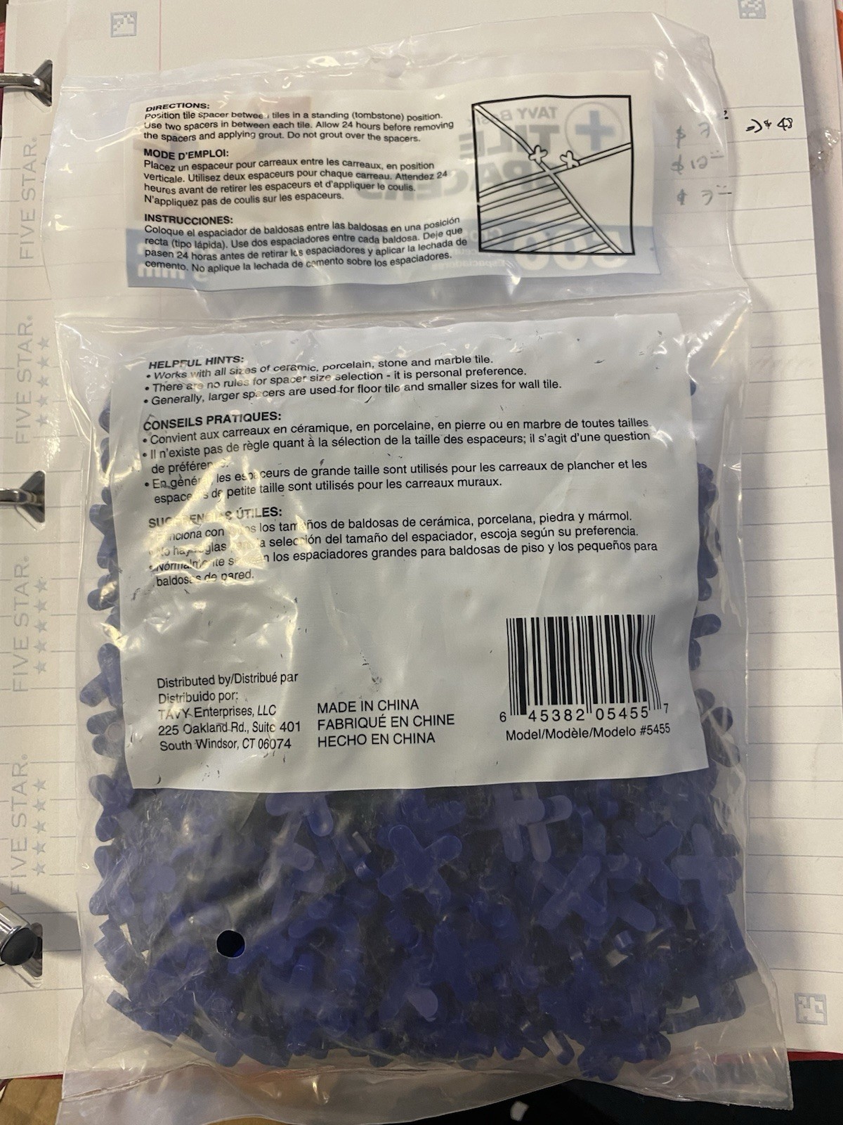 TAVY Basix 500-Pack 3/16″/ 5mm Blue Cross Plastic Tile Spacer 4 bags @ 500 each