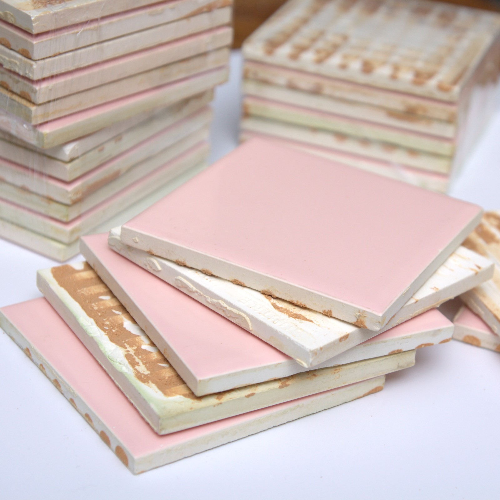 LOT 40 Vintage 1950s Pink SunTile Bathroom Wall Tiles 4-1/4″ Mamie Pink Salvage