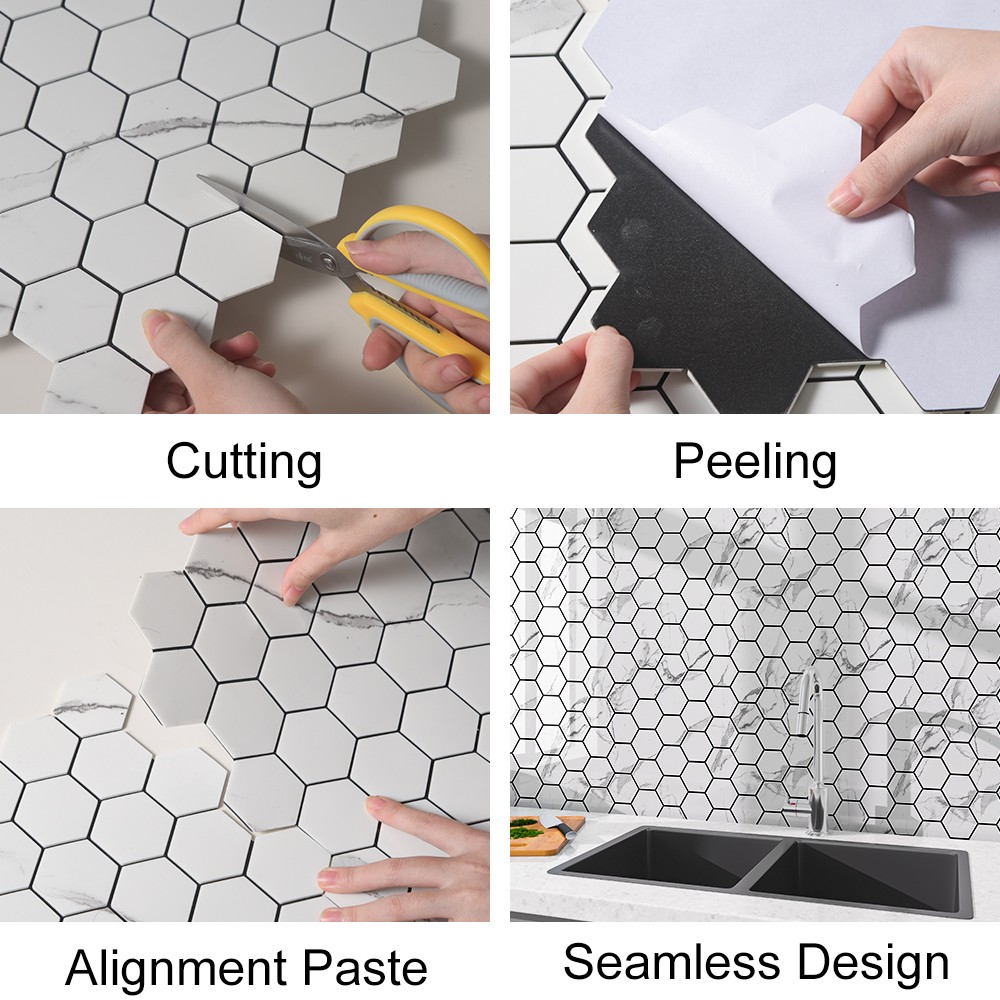 20pc Tiles Plaza Backsplash Tile for Kitchen Peel and Stick White Hexagon Marble