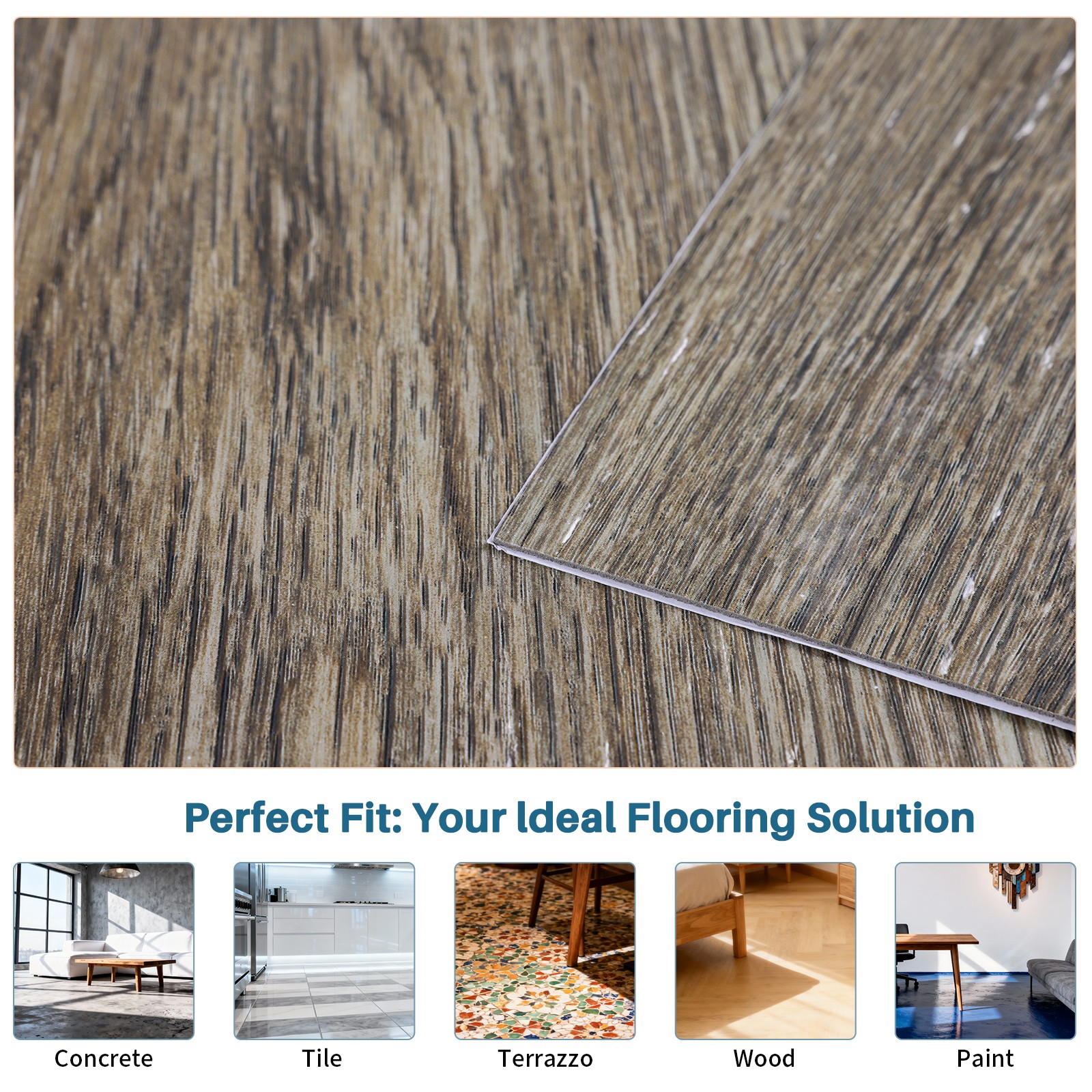 50-100pcs Self-Adhesive PVC Floor Tiles 3D Wood Grain Waterproof for Living Room