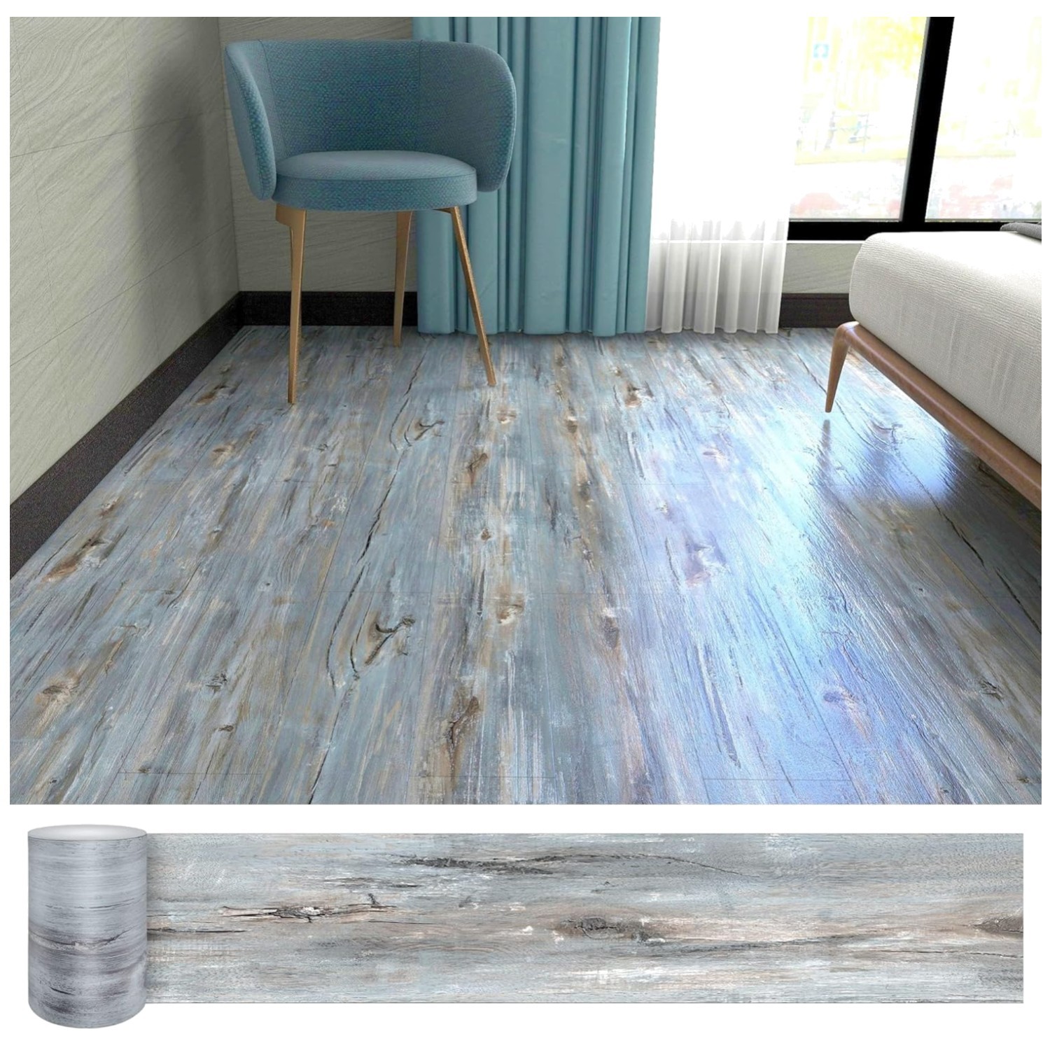 Durable Self-Adhesive Vinyl Floor Tiles, 108 Sq.Ft