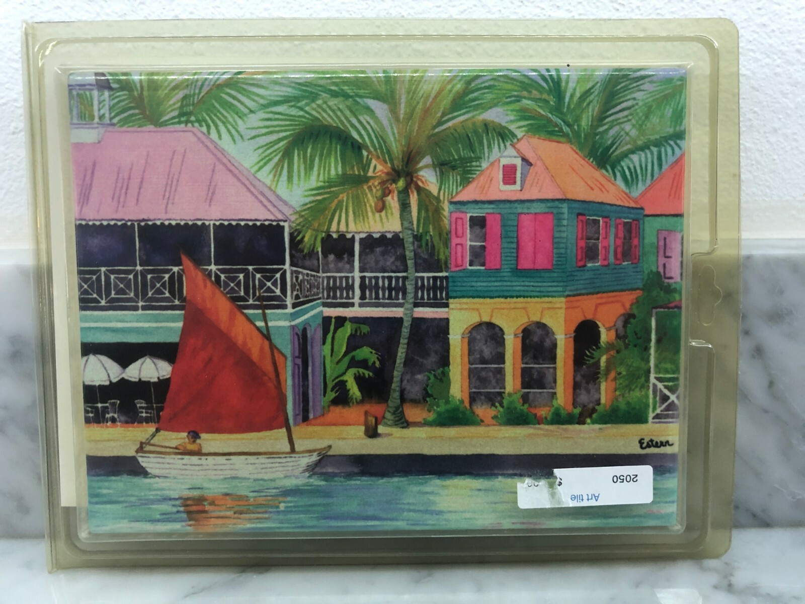 NEW Ceramic Accent & Decor Tile TROPICAL BEACH HOUSE SAILBOAT PALM TREE 6 x 8