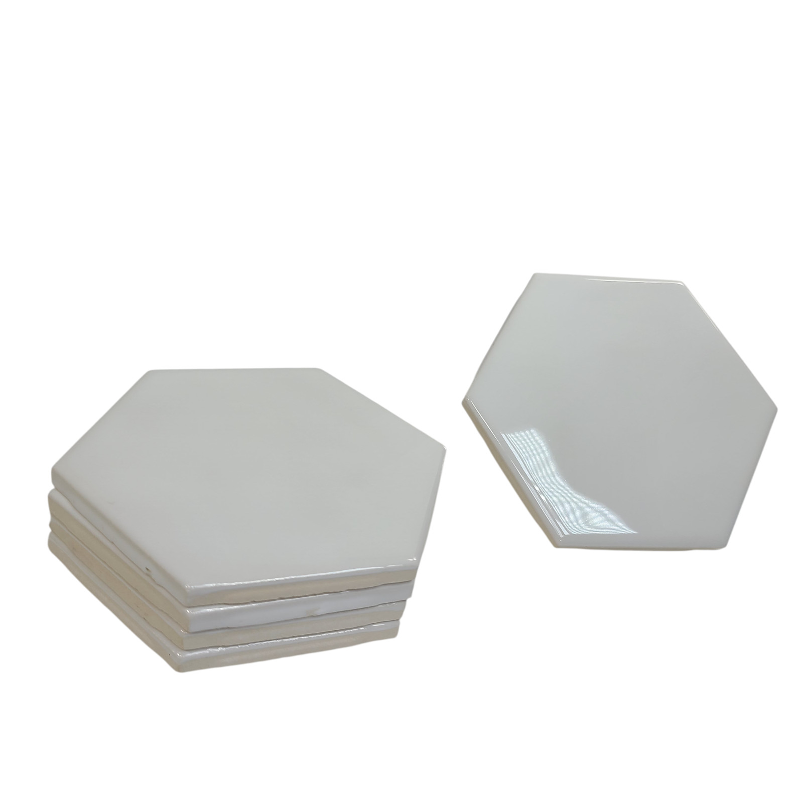 White Ceramic Wall Tile Hexagon Vintage Subway Mid Century Modern Glossy Rippled