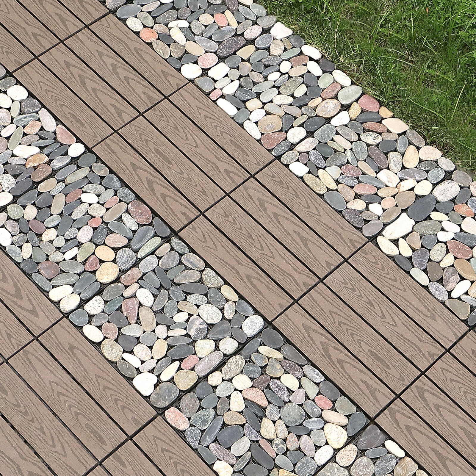 PURE ERA Pebble Interlocking Floor Deck Tiles Indoor Outdoor Use 12″x12″