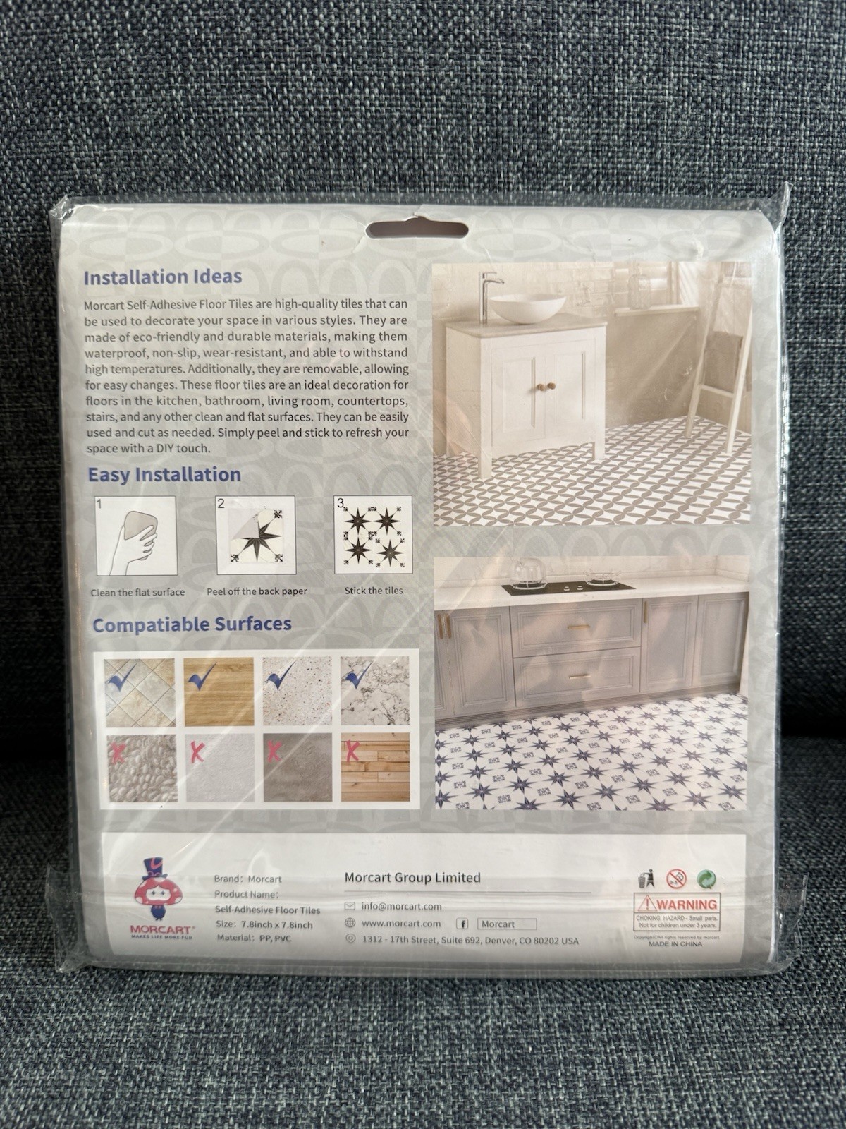 MORCART 8″ x 8″ Peel and Stick Floor Tile, 20 PCS Self-Adhesive DIY Vinyl