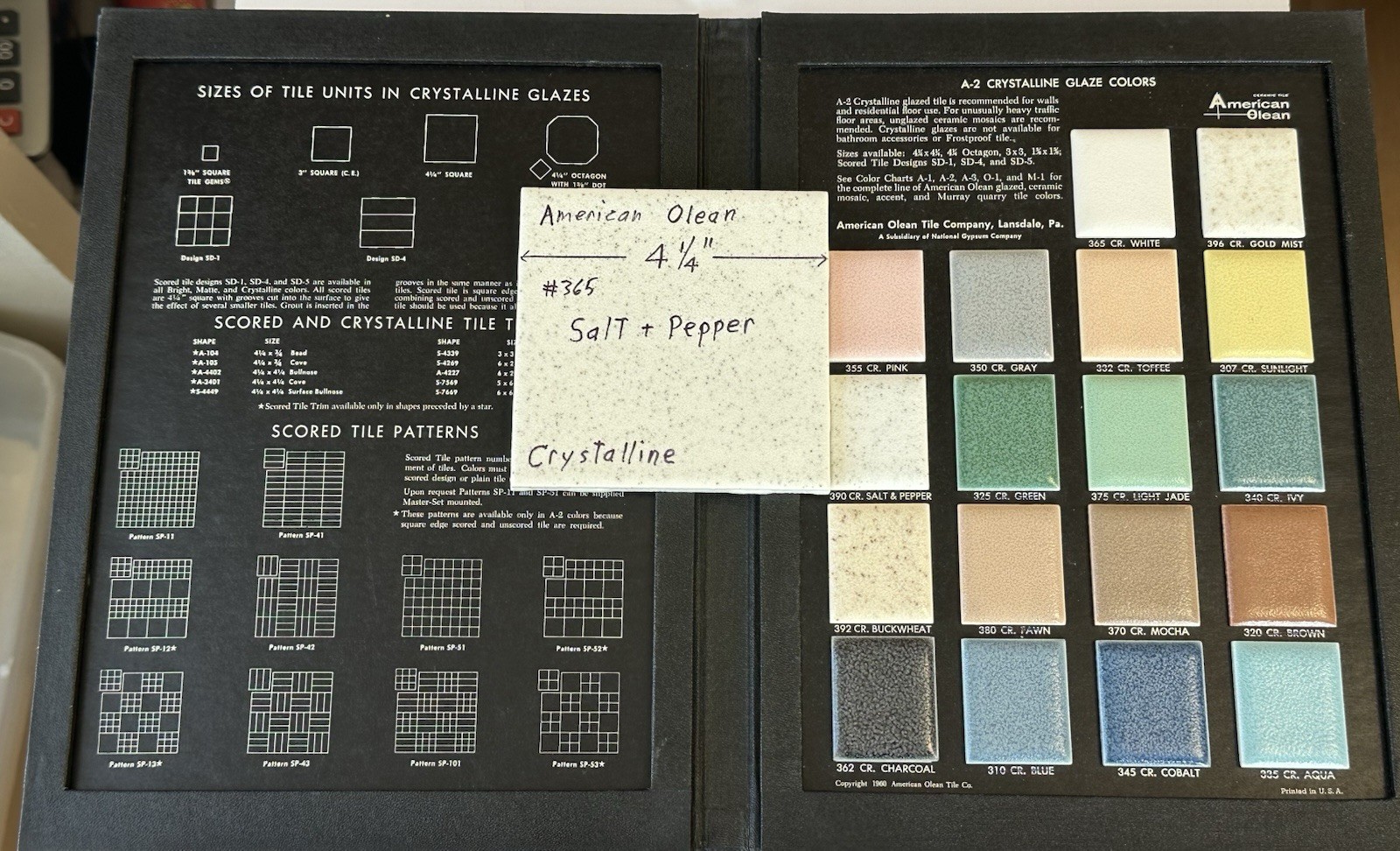 1 pc. Salt & Pepper: 4-1/4″ Crystalline Ceramic Tile by American Olean Co. NEW