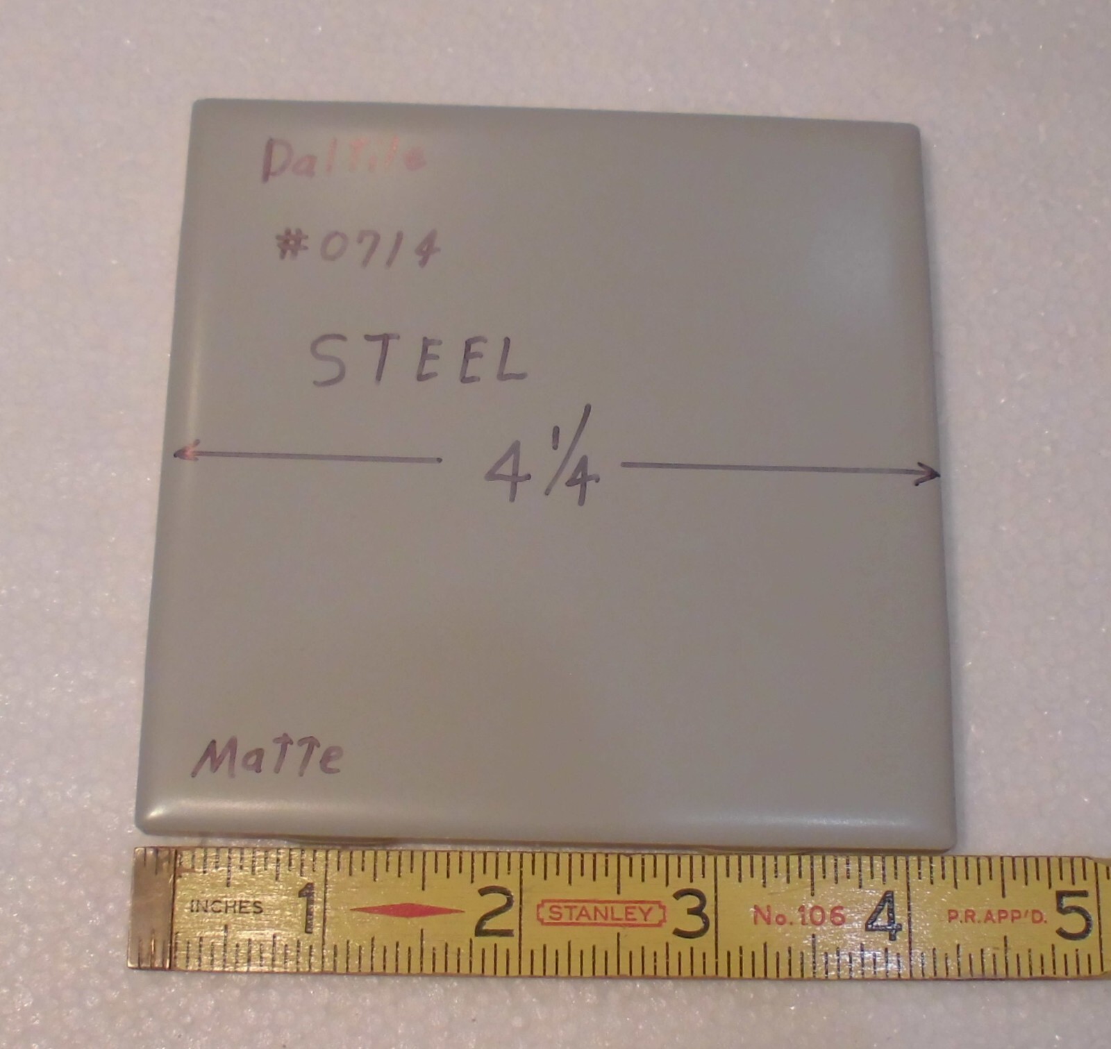 1 pc. Steel #0714: 4-1/4″ Matte Gray Ceramic Tile by Daltile, New