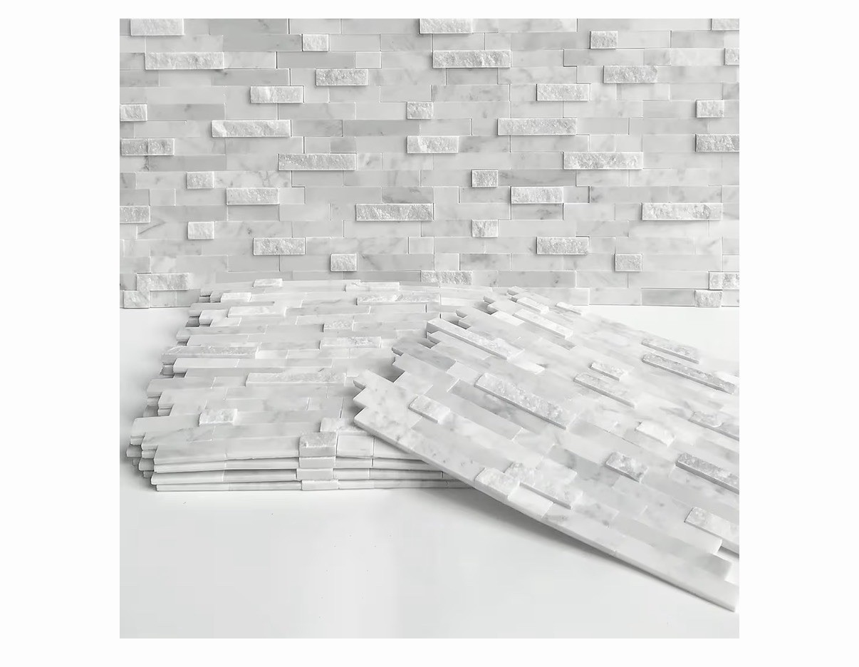 SUNWINGS 5-Sheet 12″x11″ 3D Natural Marble Peel and Stick Backsplash Wall Tile