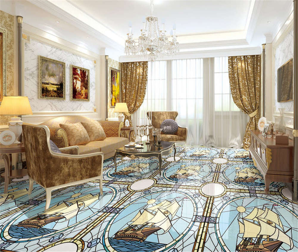 Liscio Sail Boat 3D Floor Mural Photo Flooring Wallpaper Home Print Decoration