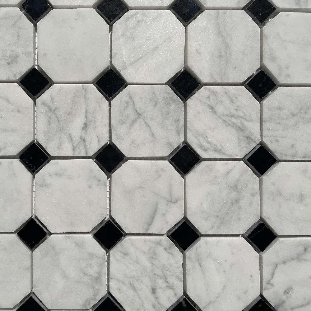 C801XP Carrara Marble Octagon Mosaic Vintage Tile Polished 2″ Venato Bianco