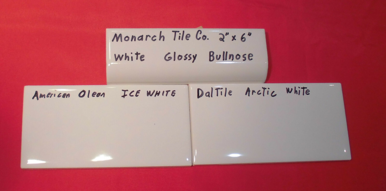 1 pc. Glossy White; 2″ X 6″ Ceramic Radius Bullnose Tile; New Mud Caps; Monarch