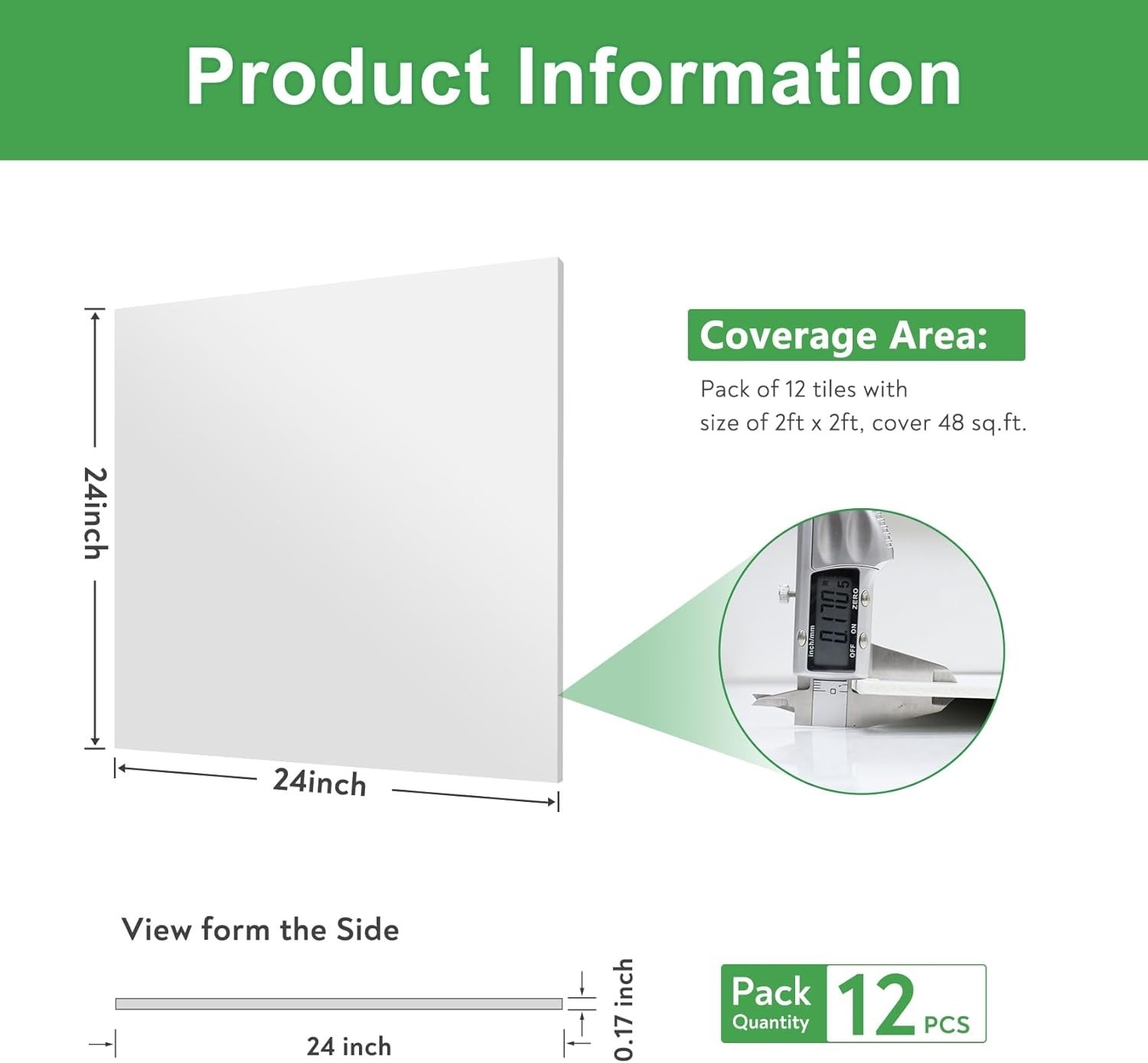 STICKGOO 2x2ft Smooth Drop Ceiling Tiles PVC Waterproof Fire-Rated White 12 Pack