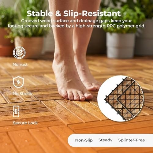 Interlocking Deck Tiles Snap Together Wood Flooring – 12 X 12 Acacia Hardwood Ou