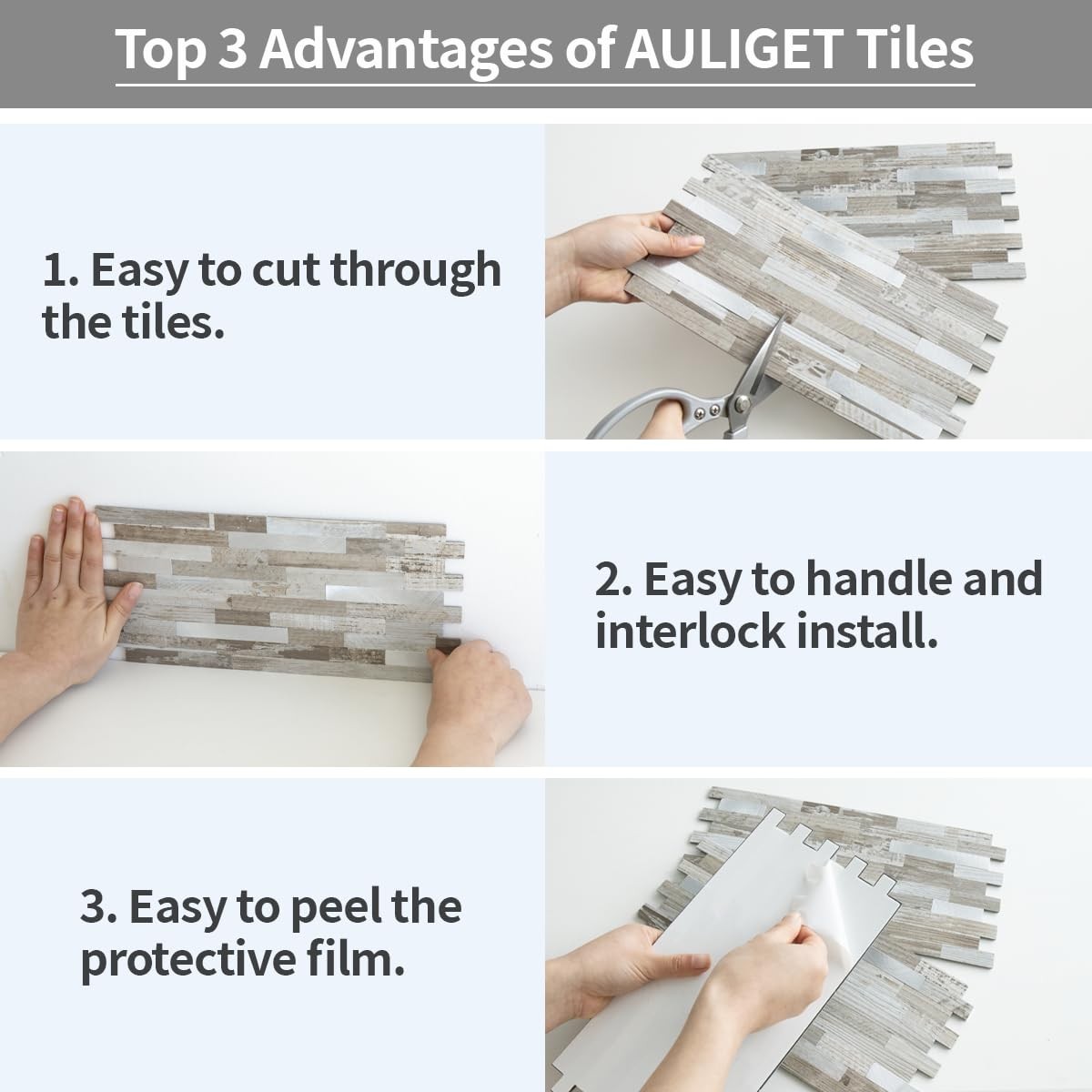 AULIGET 20 Sheets Peel and Stick Backsplash, Coffee & Brown Wood Look PVC Mix…