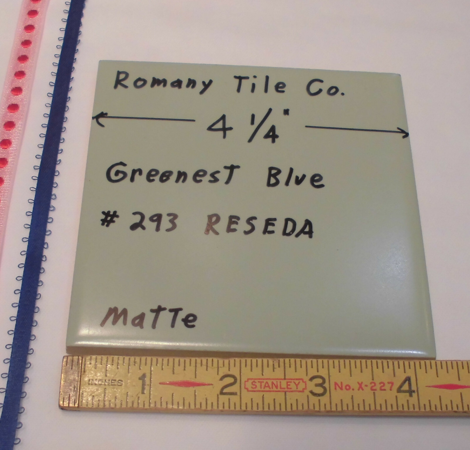 1 pcs. Vintage *Greenest Blue* Ceramic Tile…4-1/4″ Matte Finish by Romany NOS