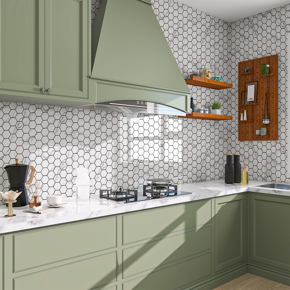20pc Tiles Plaza Backsplash Tile for Kitchen Peel and Stick White Hexagon Marble