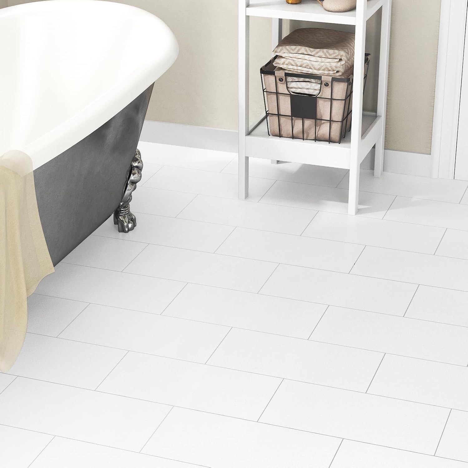 White Floor Tiles Peel and Stick 12″x24″ Self Adhesive Sheet Vinyl Flooring