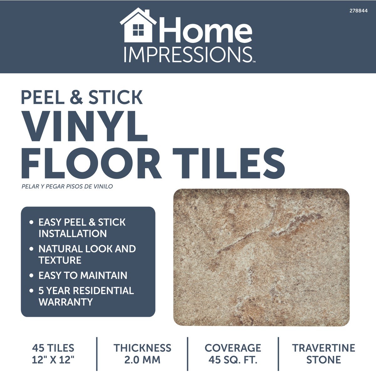 Home Impressions Travertine 12 In. x 12 In. Vinyl Floor Tile (45 Sq. Ft./Box)