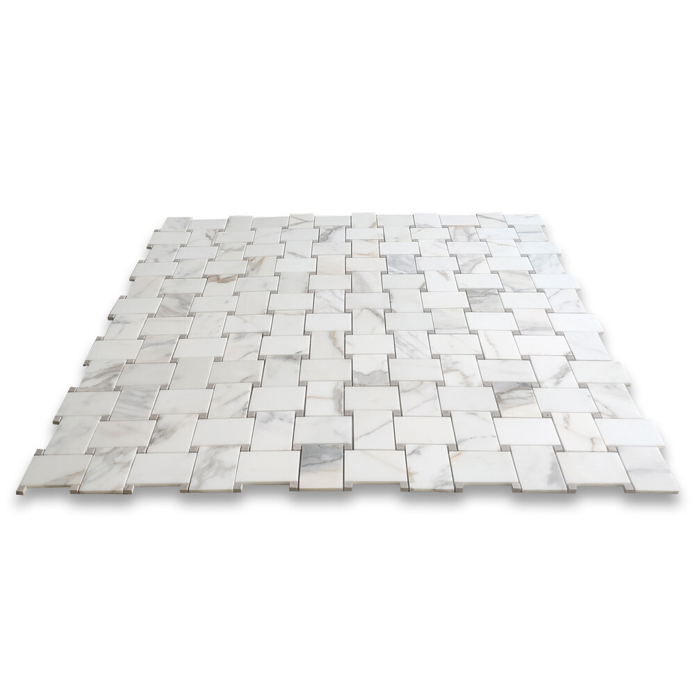 G663XH Calacatta Gold Marble Basketweave Mosaic Tile Cinderella Gray Honed