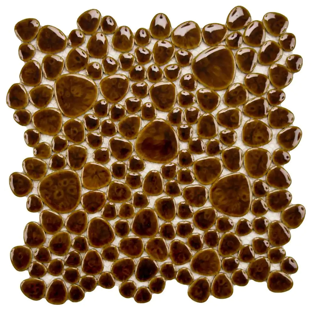 Pebble Mahogany 11 In. X 11 In. Porcelain Mosaic Tile (8.6 Sq. Ft./Case)