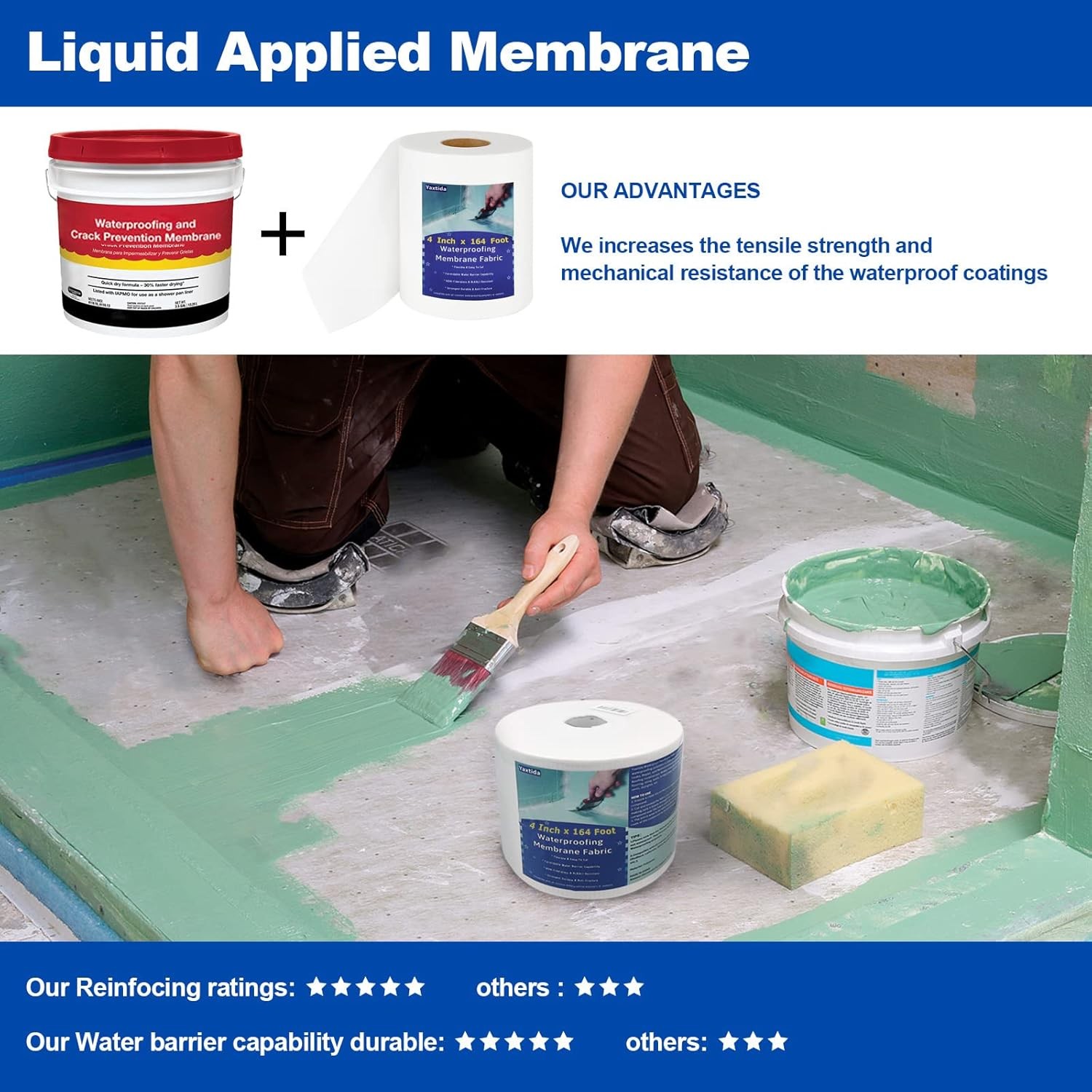 2 Pack 4 Inches x 164 Feet Waterproofing Membrane Anti Fracture Fabric, Reinforc