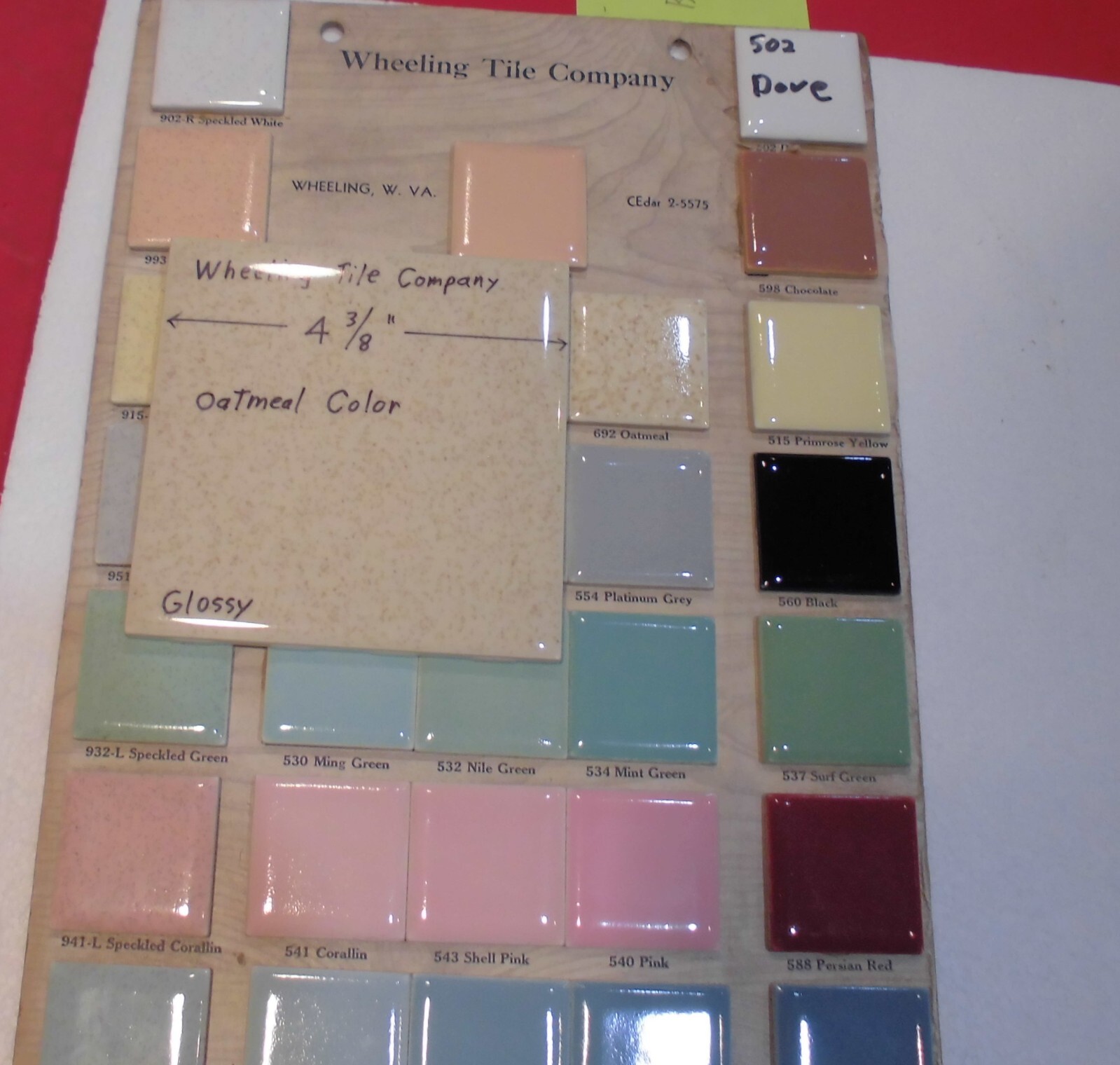 1 pc. Speckled Beige: 4-3/8″ Vintage Glossy Ceramic Tile by Wheeling Co. NEW