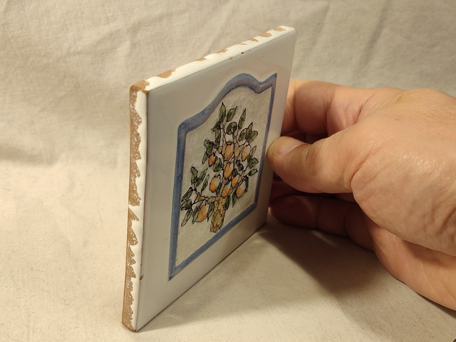 Handmade Decorative Terra Cotta Art Tile Glazed Fruit Tree 4″