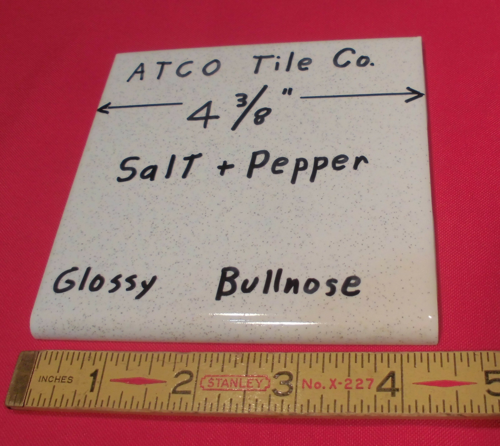 1 pc. Vintage 4-3/8″ *Salt & Pepper* Glossy Ceramic Bullnose Tile by ATCO NOS