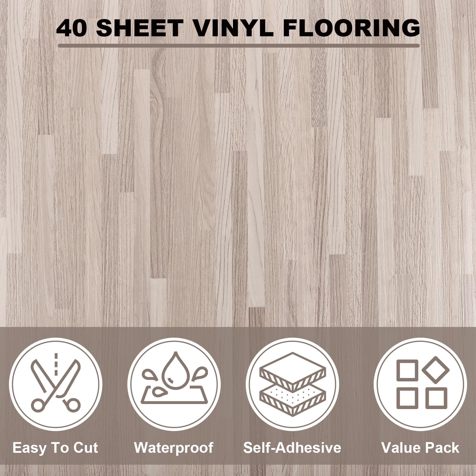 AKOLAFE 40 Sheet Vinyl Flooring 12×12 Peel and Stick Floor Tile Waterproof Cl…