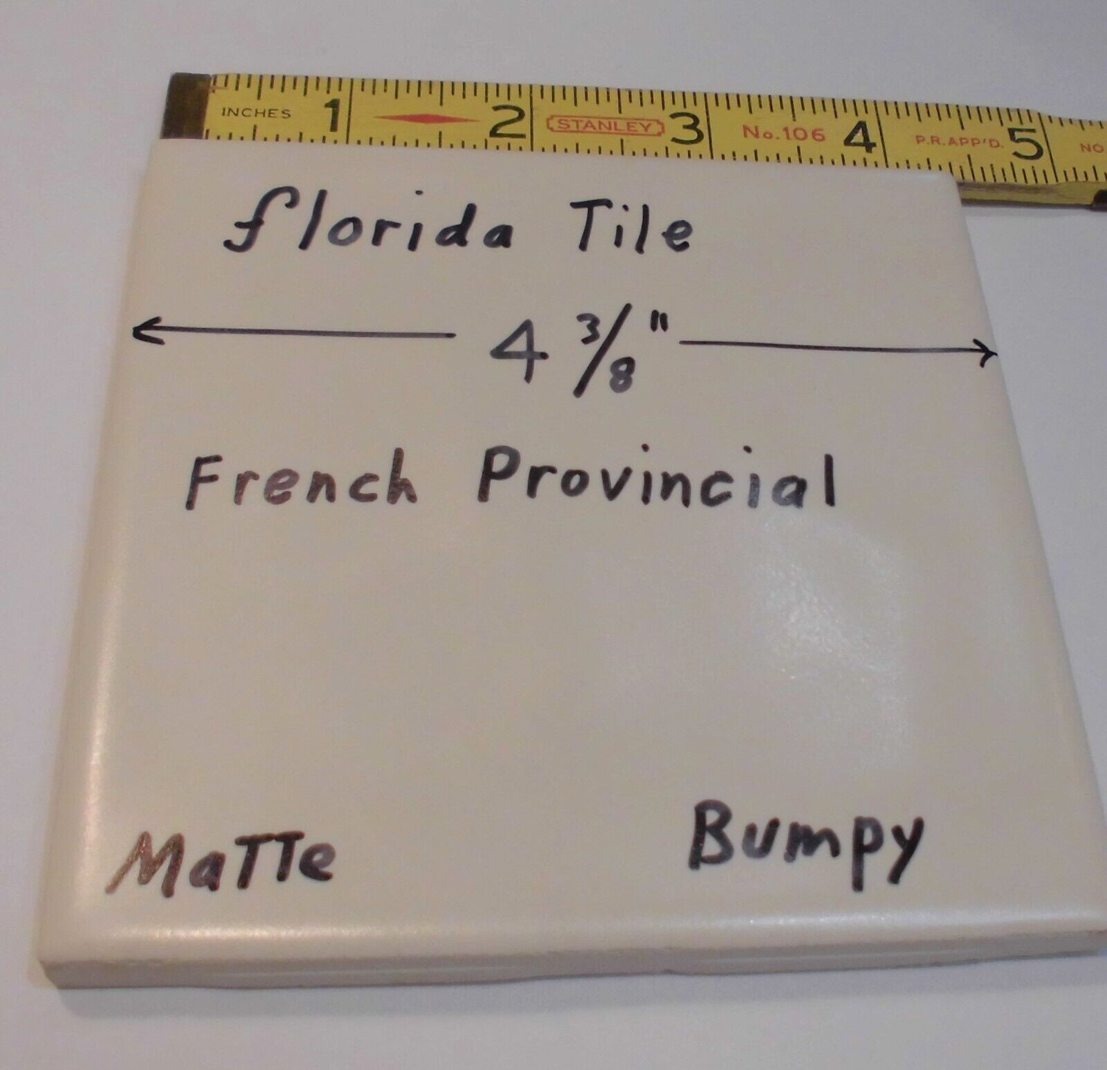 1 pc. French Provincial -Off White: Bumpy Matte Ceramic Tile 4-3/8″ Florida Co.