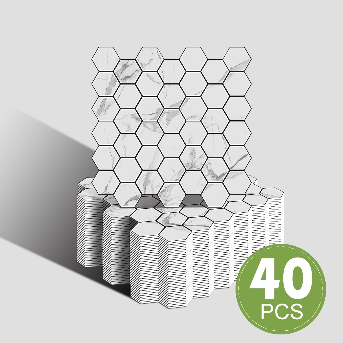 40PCS Peel and Stick Backsplash Kitchen, Self-Adhesive Tile Hexagon Mosaic Tile