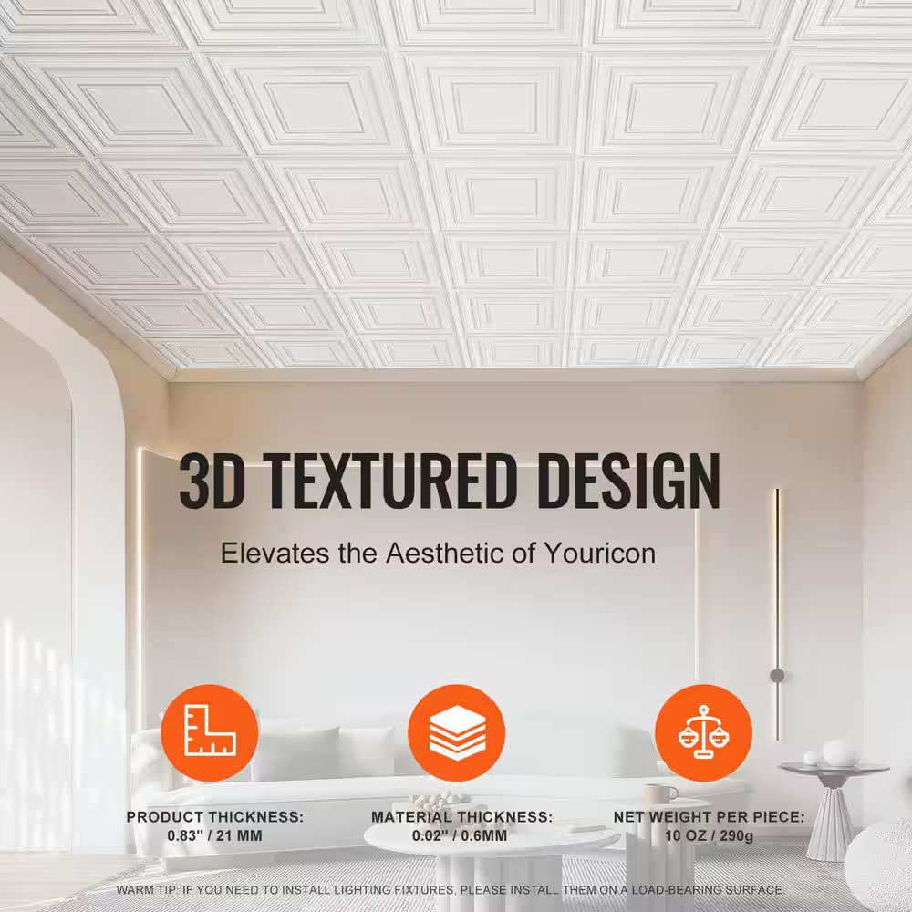 Drop Ceiling Tiles Premium PVC Sheet, White 2 Ft. X 2 Ft. Standard Ceiling Tile