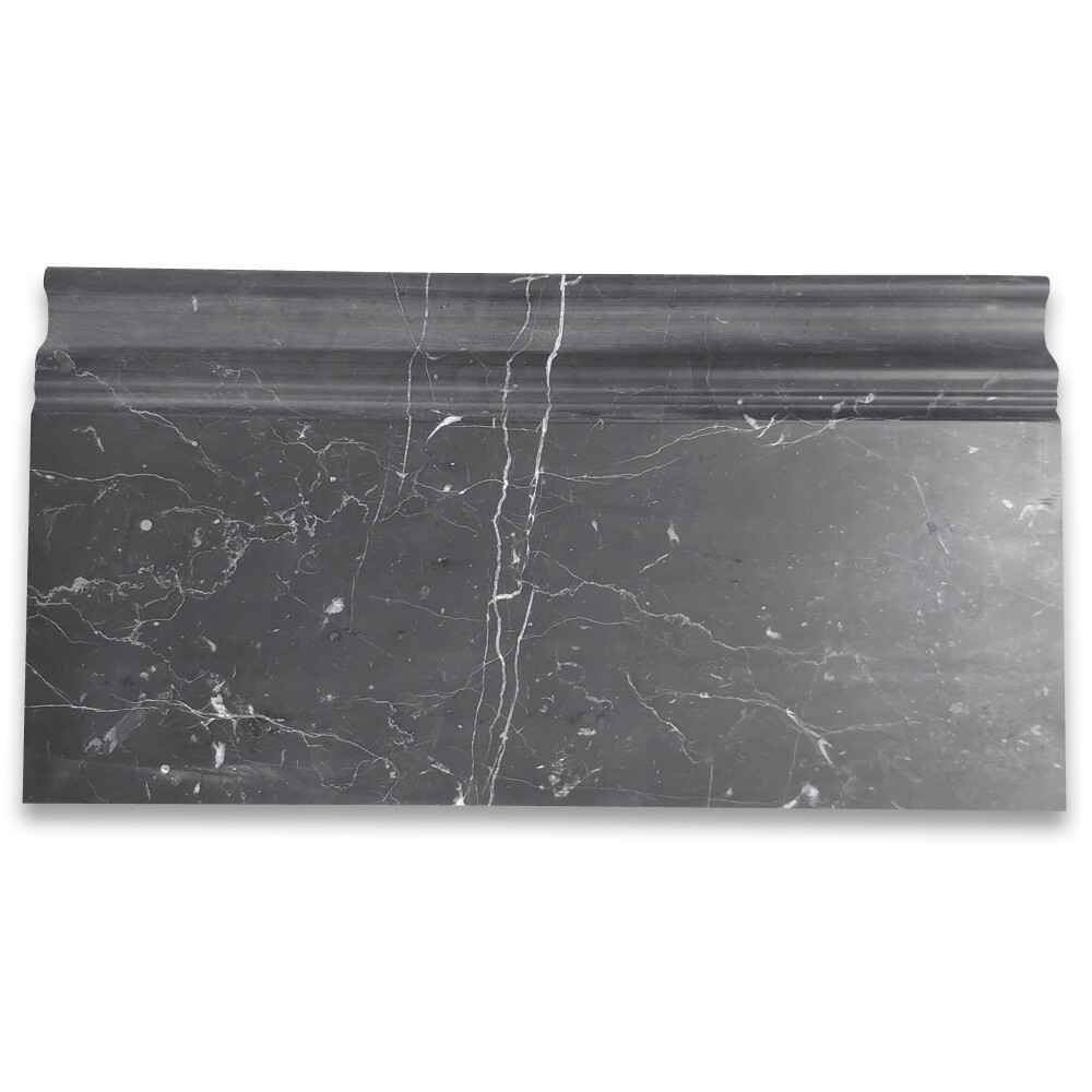 N06H Nero Marquina Black Marble 6×12 Skirting Baseboard Trim Molding Honed